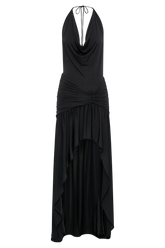 Serenity Ruched Slinky Maxi Dress - Black
